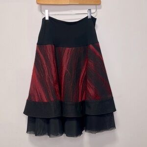 DINH BA | Black and Red Circle Skirt Felted with Chiffon Trim